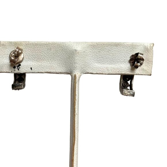 Sterling Silver Marcasite Half Hoop Earrings Posts Filigree Delicate Sparkly - Picture 8 of 9